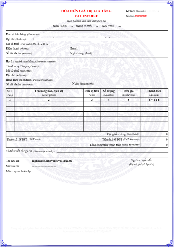 Mẫu hoá đơn điện tử TP.HCM